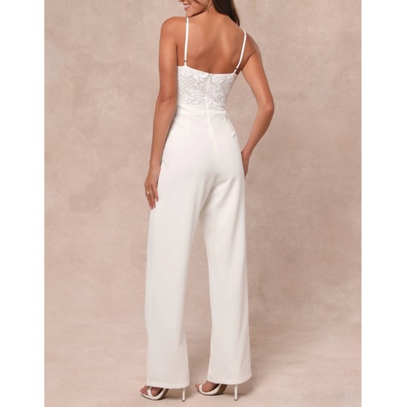 NWOT | LULU'S White Memorable Occasion Beaded Sequin Jumpsuit | Sz L - Picture 2 of 6